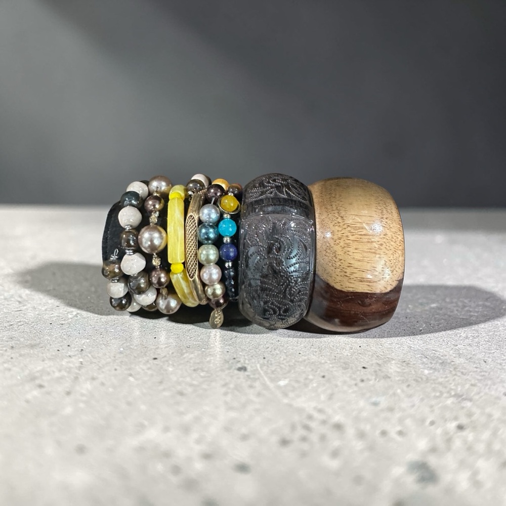 Boho Turquoise & Silver Beaded Bracelet Stack - Multilayer Beachy Wrap Set - Picture 3 of 4